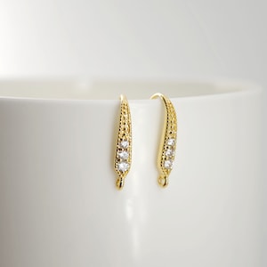 18K Gold Plated Ear Wires, Cubic Pave Earring Hooks, Nickel Free, Fish Hooks, Ear Wires for Jewelry Making D0174