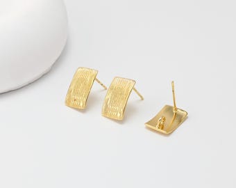 Brincos retangulares escovados com pino e argola, banhados a ouro 18K, sem níquel, brincos de pino hipoalergênicos D0455