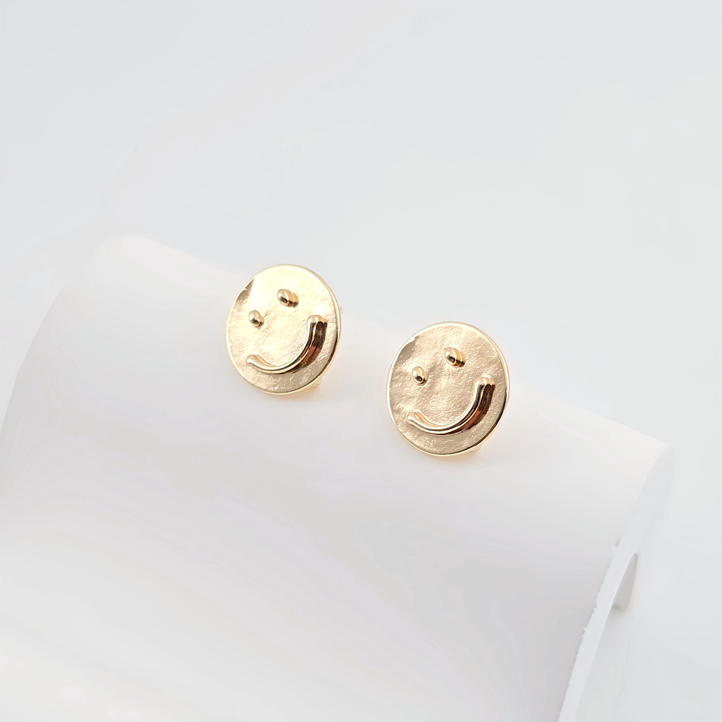 Emoji Round Earring Post, Smile Face Post Earring, S925 Silver Pin