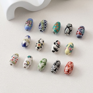 5pcs Oval Spacer Beads, Hand Painted Ceramic Oval Pendant, Ceramic Beads for Jewelry Making, DIY Beads Finding GZ439