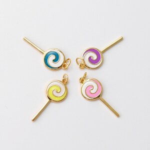 Enamel Lollipop, Colorful lollipop Pendant, 18K Gold Plated CZ Pave, Necklace Making Charms, Jewelry Findings S20449