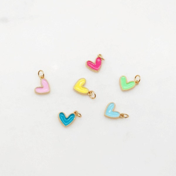 Multicolor Enamel Tiny Heart Charm, 18K Gold Plated Heart Pendant, 9mm, Necklace Bracelet Making Pendant S20389