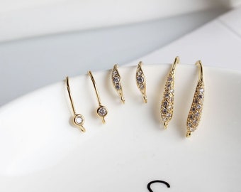 18K Gold Plated Ear Wires, Cubic Pave Earring Hooks, Nickel Free, Fish Hooks, Ear Wires for Jewelry Making GZ155-ZX7033