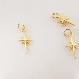 North Star Charms, 18K 3D Gold Plated Charm, STAR pendant, Bracelet Making Pendant, 16mm, Jewelry Findings S1050