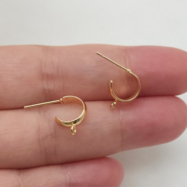 10pcs- C Shape Earrings Post With Loop, 14K Gold Plated, Nickel Free Earrings, Ear Stud Loop, Hypoallergenic Earring Findings ZX126