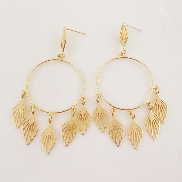 Boucle d’oreille Dream Catcher, Boucle d’oreille plaquée or 18K, Boucles d’oreilles Boho, Cadeaux demoiselles d’honneur, Clous Attrape-rêves avec breloques pendantes S20270