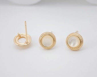 4PCS Faux Opal Stud Earring Post, Dainty 18K Gold Plated, Round Stud Earring With Loop, S925 Silver Ear Pin,Ear Post,Earring Finding ZX035