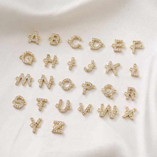 14K Shiny Gold Alphabet Letter Connectors, Initial Charms, Letter Inital beads for Necklace Bracelet GZ404