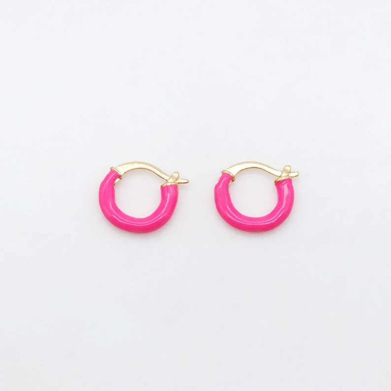 Multicolor Enamel Ear Hoops, 15mm, 9 colours you choose, 18K Gold Plated Leverback Earrings, Huggie Hoops Earring S20521 Rose Red