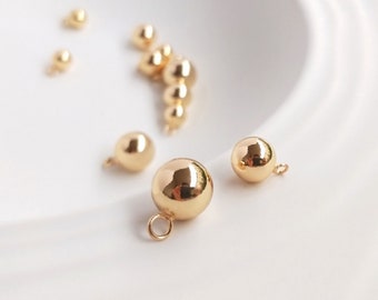 Boule En Or Jaune 18 Carats 4mm X 8.5mm Faite Main - Avec Breloques à Points Granulés, Bijou Fin