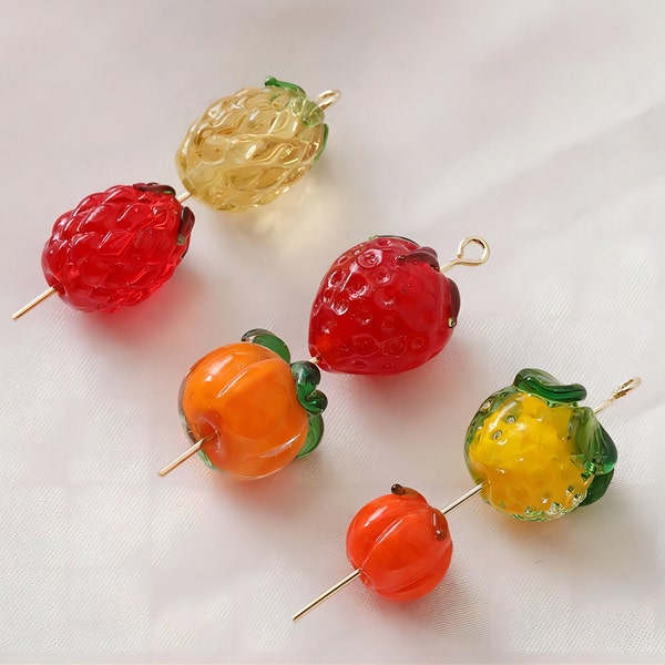 5pcs Fruit Beads Persimmon Raspberry Orange Pineapple, Glazed Loose Beads for Jewelry Making, DIY Beads Finding GZ042