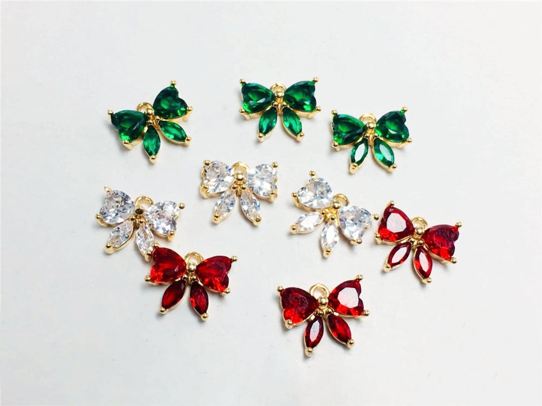 2pcs CZ Pave Bow Tie Charm, Cubic Zircon Crystal Bow Tie Pendant