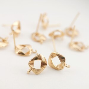 4pcs Gold Square Earring Post, 8.6mm,  Ear Stick, Nickel Free Earrings, Ear Stud Loop, Hypoallergenic Earring Findings ZX041