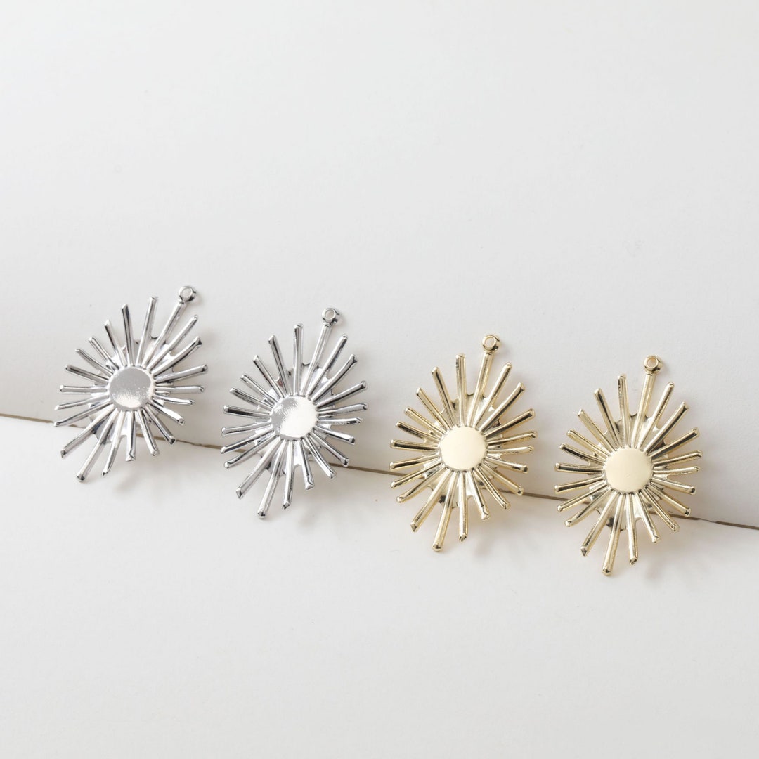 10pcs Sun Charm, Sun Ray Pendant, 14K Gold/ Silver Plated, 34mm ...