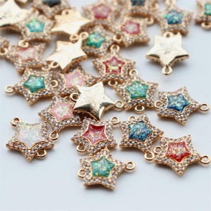 5pcs Faux Opal Star Connectors, Cubic Zircon Crystal Pendant, Bracelet Necklace Pendant, 14K Real Gold Plated, Jewelry Findings JY089-F106