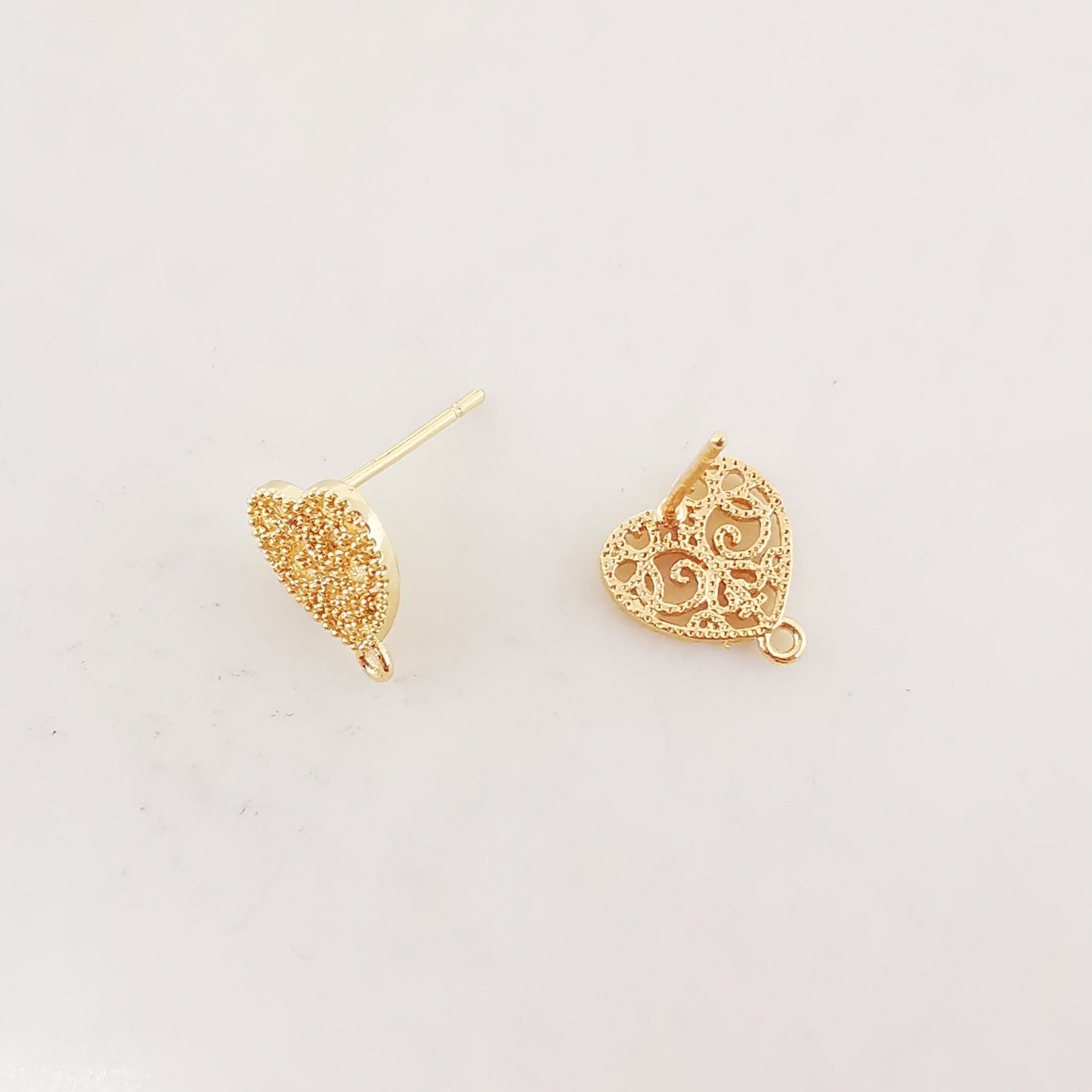 order‼︎ ハンドメイドイヤリング❤️ ヴィンテージ風透かし彫りイヤリングポスト（ループ付き）、ニッケル
