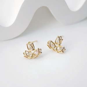 Cubic Zirconia Flower Post Earrings, Gold Plated Earring Post with Loop, Hypoallergenic, Handmade Earring Finding,DIY Earring Supplies D0223