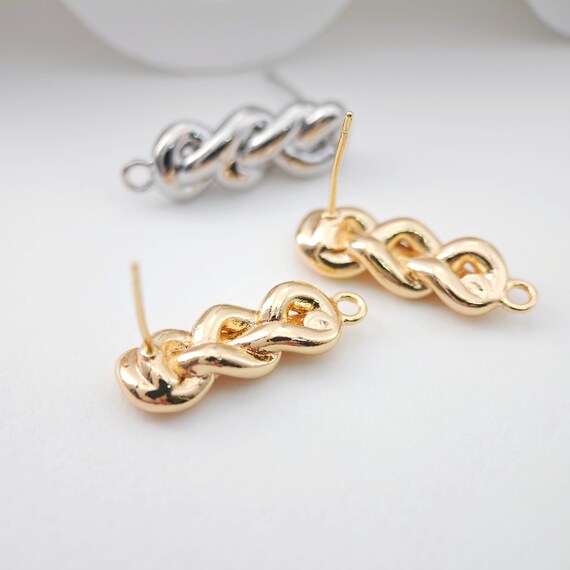 編み込みピアスポスト、18Kゴールドメッキ、S925シルバーピン