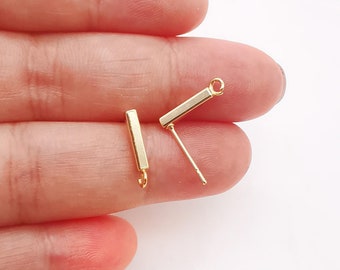 Conjunto de 10 pinos retangulares para brincos com argolas, sem níquel, 13 x 2 mm, banhados a ouro 18K (S276)