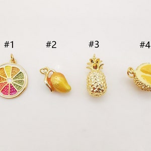 Enamel 3D Fruit Collection Pendants, Strawberry Apple Durian, 18K Gold ...