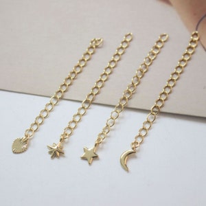 Cadena extensora, luna, estrella, 55 mm de longitud, collar chapado en oro de 14 quilates, accesorios para hacer pulseras GZ140