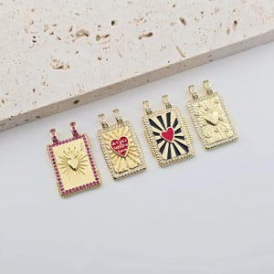 Rechteckige Karte Charme, 18K Vergoldet CZ Pave Anhänger, Herz Charme, Planet Anhänger, Halsketten Charme machen, Schmuck Zubehör S1290