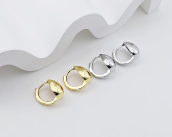 18K Gold Drop Hoop, Polish Gold, 14.7*13.6mm, Stud Earring Nickel Free, Hypoallergenic Earring Findings S1246