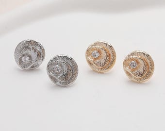 Perno rotondo martellato, borchie placcate in oro 14 carati con anello, spillo, senza nichel, componenti per orecchini ipoallergenici GZ825