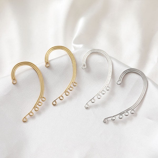 Ear Clips No Piercing For Women, with 5 loops, 14K Gold/Silver, Ear Cuff Clip, Pierceless, Ear Wrap Findings BB125