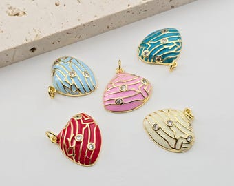 Emaille Shell Charms, 18K Gold überzogen Charme, Zirkonia Pave Charme, Schmuck machen Anhänger S1288