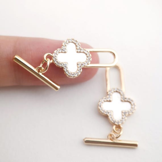 Four Leaf Clover OT Toggle Clasps, 18K Gold Plated OT Buckle, CZ