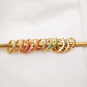 Cubic Ear Hoops Multicolor Pave Crystal , 14mm, 18K Gold Plated Leverback Earrings, Huggie Hoops Earring S1006