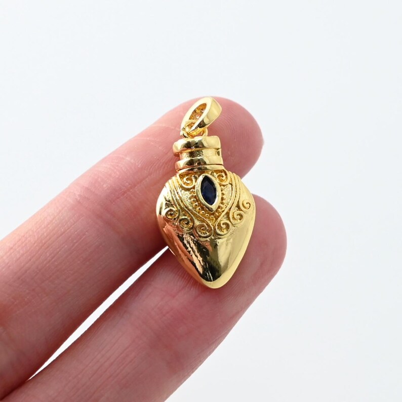 Vintage Gold Bottle Charms, 18K Real Gold Plated Pave CZ Bottle Pendants, Vintage Necklace Making Charms S20450 image 8