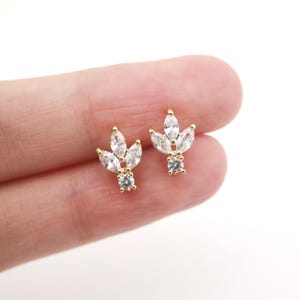 Cubic Zirconia Flower Post Earrings, Gold Plated Earring Post with Loop, Hypoallergenic, Handmade Finding, DIY Earring Supplies D0285