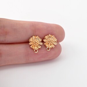 10PCS Flower Earring Post with Loop, Pin, 18K Real Gold Plated Brass Stud Earring With Loop, Nickel Free, Earring Finding Z097 image 4