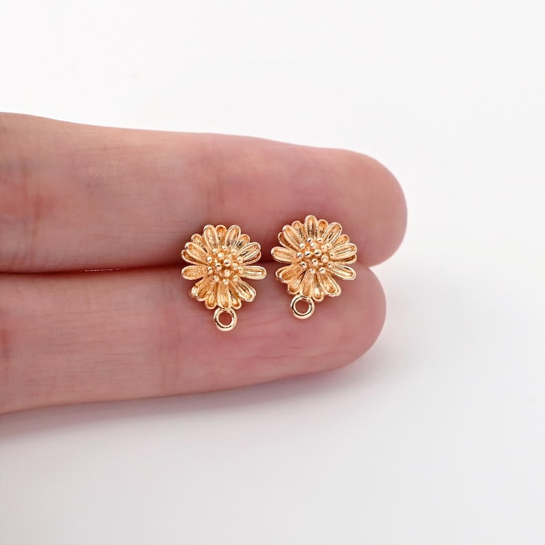 10PCS Flower Earring Post with Loop, Pin, 18K Real Gold Plated Brass Stud Earring With Loop, Nickel Free, Earring Finding Z097 image 4