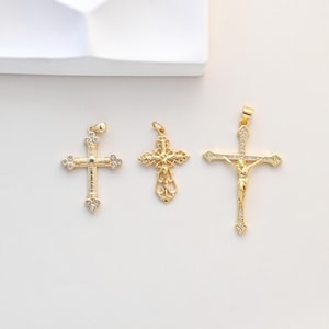 Cross Charms, CZ Pave Cross Pendant, Religious Pendant, 18K Gold Plated Brass, Necklace Making Charms, Jewelry Findings S1335