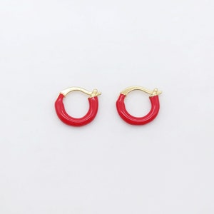 Multicolor Enamel Ear Hoops, 15mm, 9 colours you choose, 18K Gold Plated Leverback Earrings, Huggie Hoops Earring S20521 Red