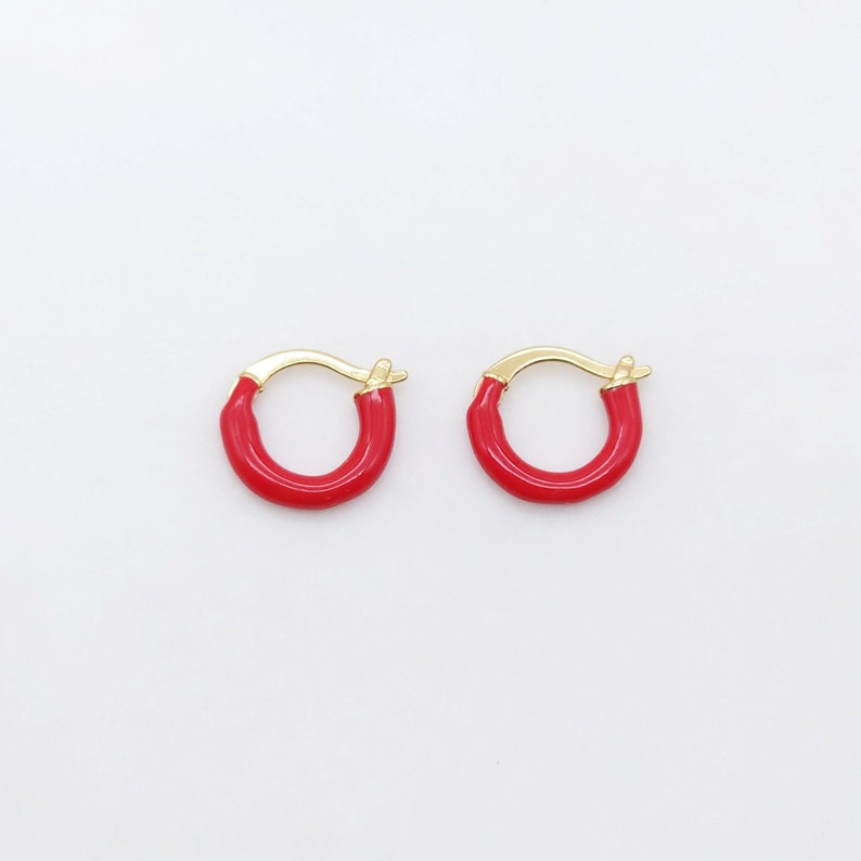Multicolor Enamel Ear Hoops, 15mm, 9 colours you choose, 18K Gold Plated Leverback Earrings, Huggie Hoops Earring S20521 Red