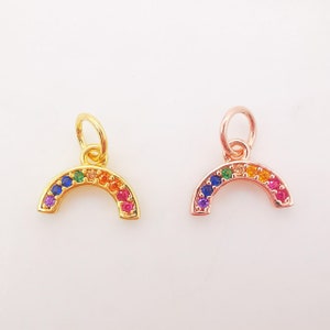 10x5mm Tiny Colorful CZ Micro Pave Rainbow Charm, Crystal CZ Rainbow Pave Pendant, 18K Gold Plated, Necklace charms, Jewelry Findings S606
