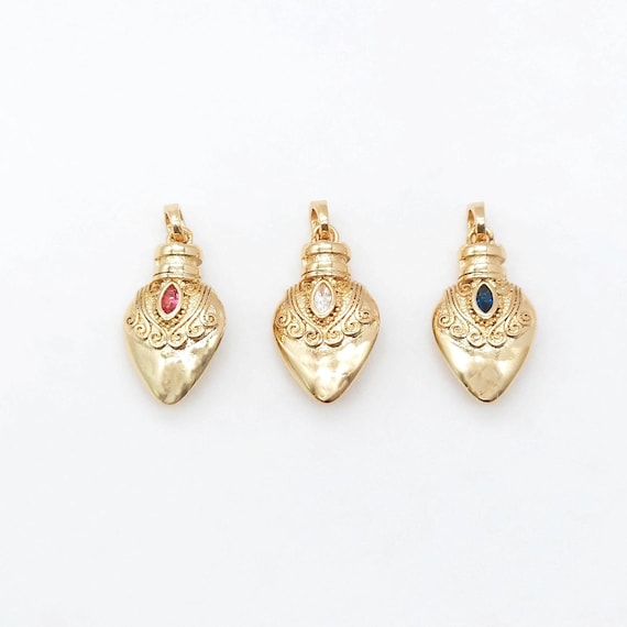 Vintage Gold Bottle Charms, 18K Real Gold Plated Pave CZ Bottle Pendants, Vintage Necklace Making Charms S20450