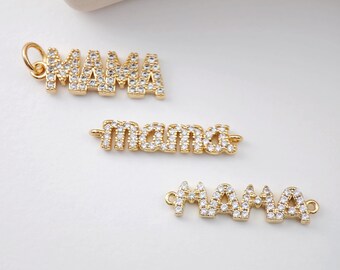 Cubic MAMA Connector, 18K Gold Plated Micro CZ Pave Connector