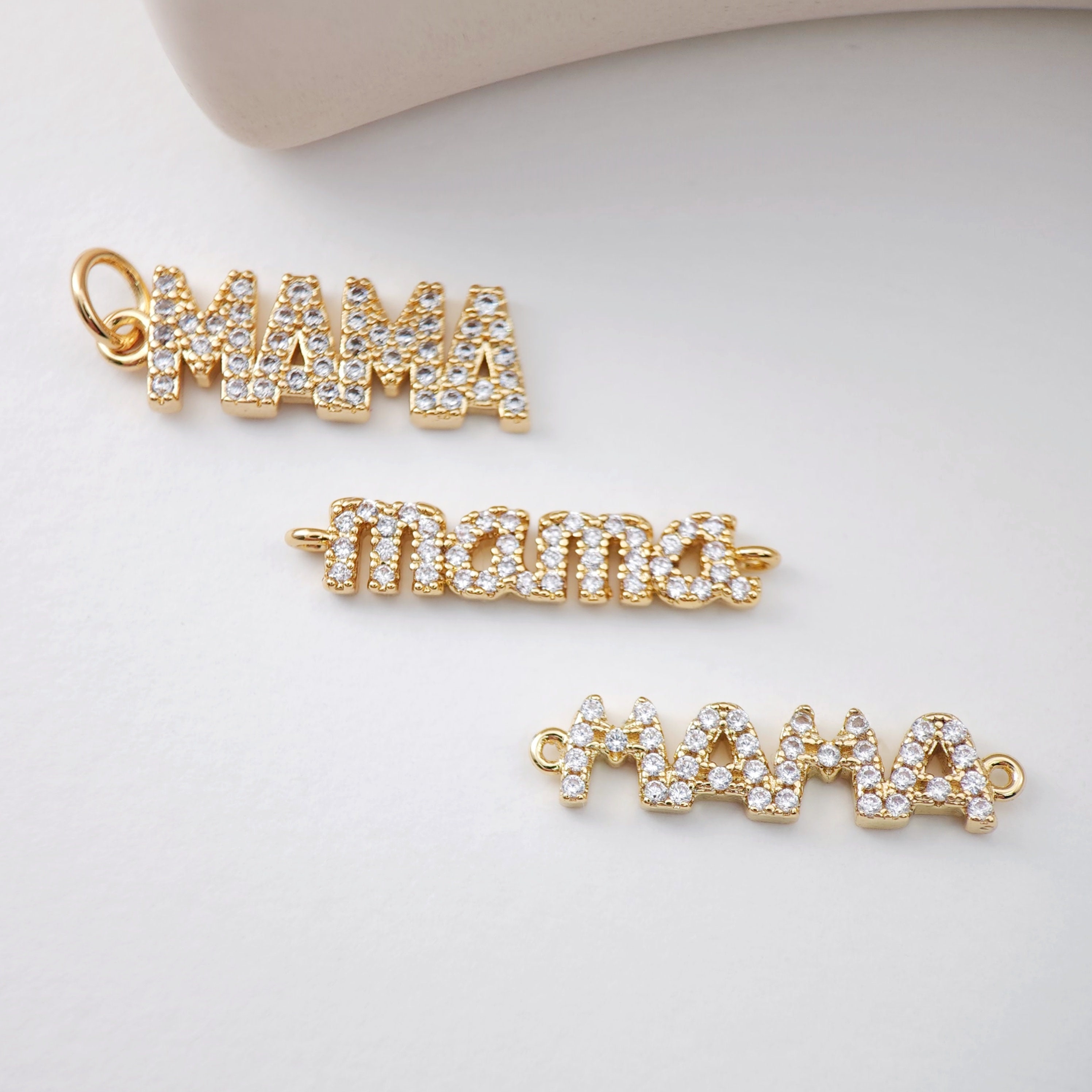 ma〜ma Cubic MAMA Connector, 18K Gold Plated Micro CZ Pave Connector