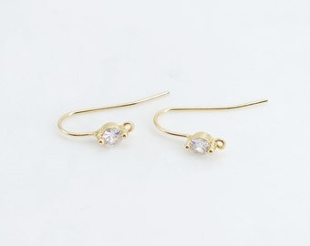 4pcs-18K Gold Plated Ear Wires, Cubic Pave Earring Hooks, Nickel Free, Fish Hooks, Ear Wires for Jewelry Making S20615