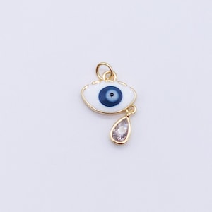 Enamel Cubic Evil Eye Charm, 18K Gold Plated Micro CZ Pave Round Pendant, 16mm, Necklace Making Charm, Jewelry Findings S20607