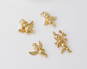 Gold Angel Charms, 18K Gold Plated Angel pendants for Necklace and Bracelet, Jewelry Findings