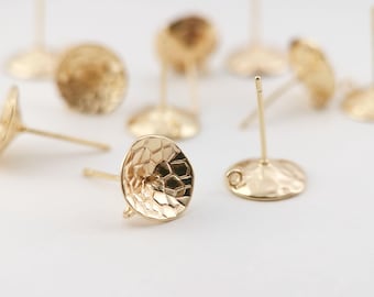 10pcs 14K Gold Cup Earring Post With Loop, 10mm,  Pin Nickel Free Earrings, Ear Stud, Hypoallergenic Earring Findings Z066