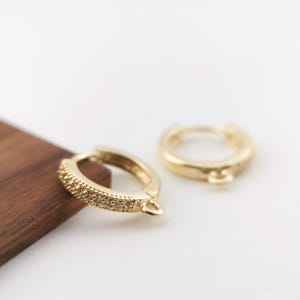 10PCS Cubic Pave Ear Hoops, 15mm 14K Gold Plated Leverback Earrings, Huggie Hoops Earring Finding with Loops Z061