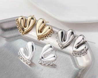Hartvormige oorbelstekkers met oogjes, 14K verguld / rhodium / witzilveren metalen oorbelbasis voor handgemaakte hangende oorbellen GZ978
