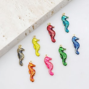 Enamel Seahorse Charms, 18K Gold Plated Charms, Seahorse Pendant for Necklace Jewelry Findings S20516